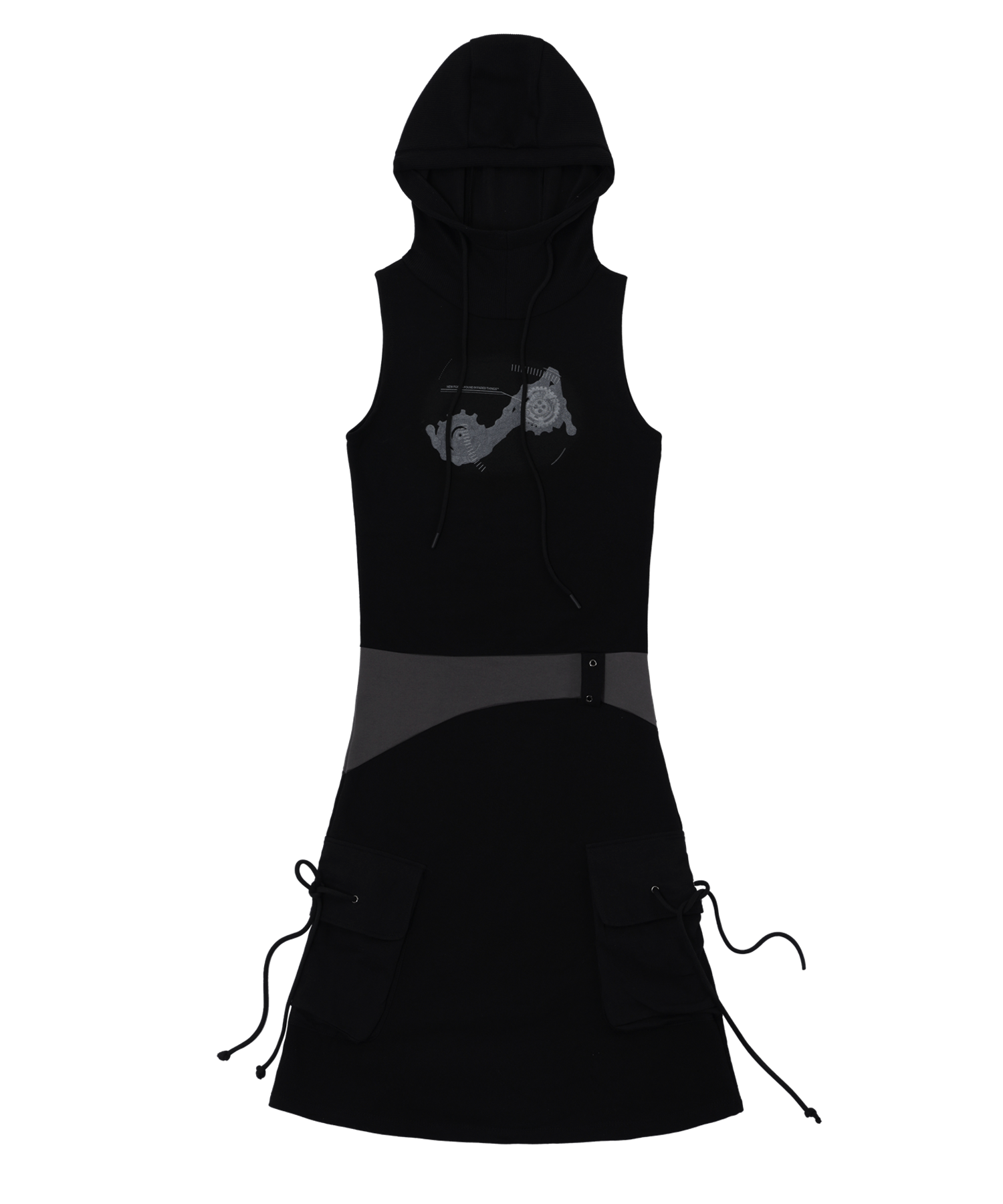 Knit Hoodie Sleeveless Dress / Black